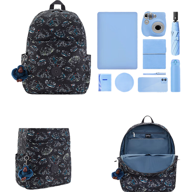 Kipling Large Capacity Backpack School Bag Gift BTS HAYDAR Black Jungle Off-Road Print Birthday Present