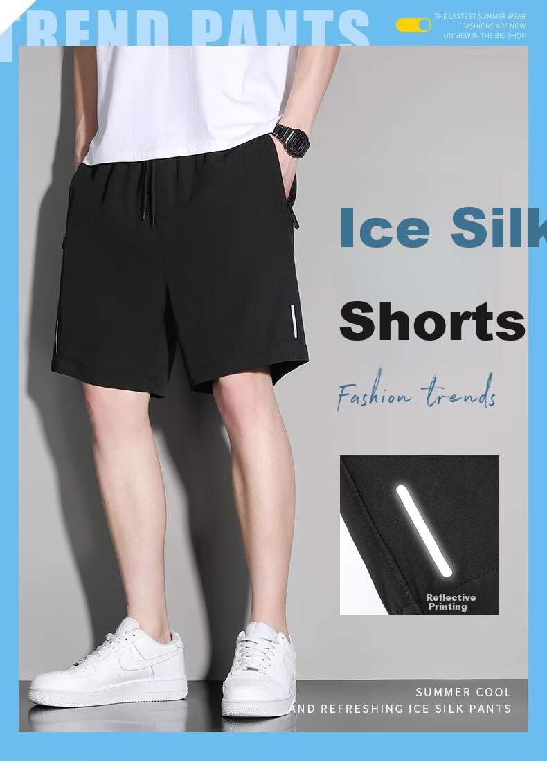 JEANSWEST OUTDOOR Men's Shorts, Summer Ice Silk Breathable Casual Outdoor Sports Lightweight Elastic Five-Point Pants, Black, 2XL 1