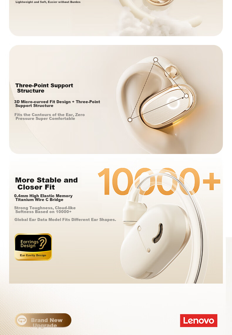 Lenovo [Authentic Lenovo Product Sold by JD] Bluetooth Headphones, Over-Ear Style, Not In-Ear Bone Conduction Concept, Open-Style High-Quality Sound, Ultra-Long Battery Life, Sports Running EA366 Black 5
