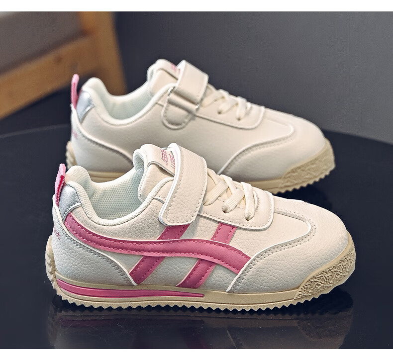 Jeanswest Kids Lightweight Versatile Velcro Training Shoes School Soft Sole Girls Casual Sports Shoes C1A001 Beige/Purple Size 36 15