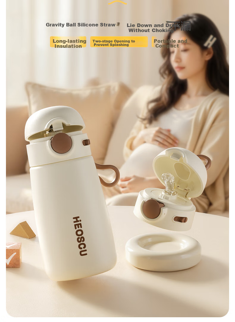 NRMEi Straw Insulated Cup for Pregnant And Postpartum Women, Lying Down Drinking Water, Ladies' 316L Stainless Steel High-Value Student Children's Water Bottle 8