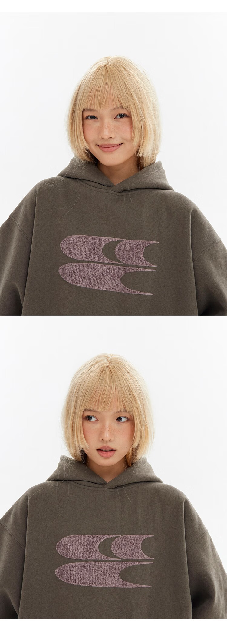 Crying Center Autumn Winter Logo Embroidered Classic Low Saturation Hooded Fleece Sweatshirt Gray Brown Pink S 15