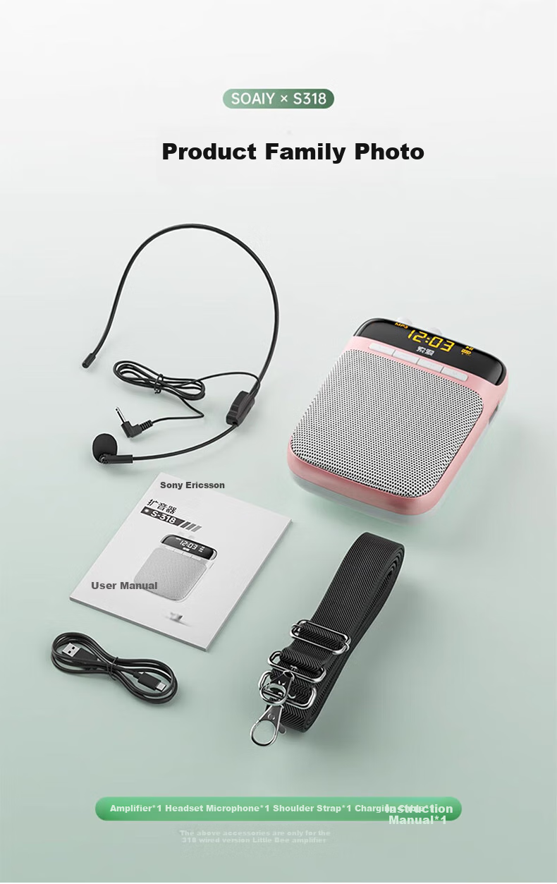 Soaiy S318 Small Bee Amplifier, Teacher-Specific Bluetooth Speaker, Teacher's Teaching Loudspeaker, Waist-Mounted Microphone, Tour Guide Portable Megaphone, Gift for Hailing, TF Card And USB Drive, Black 14