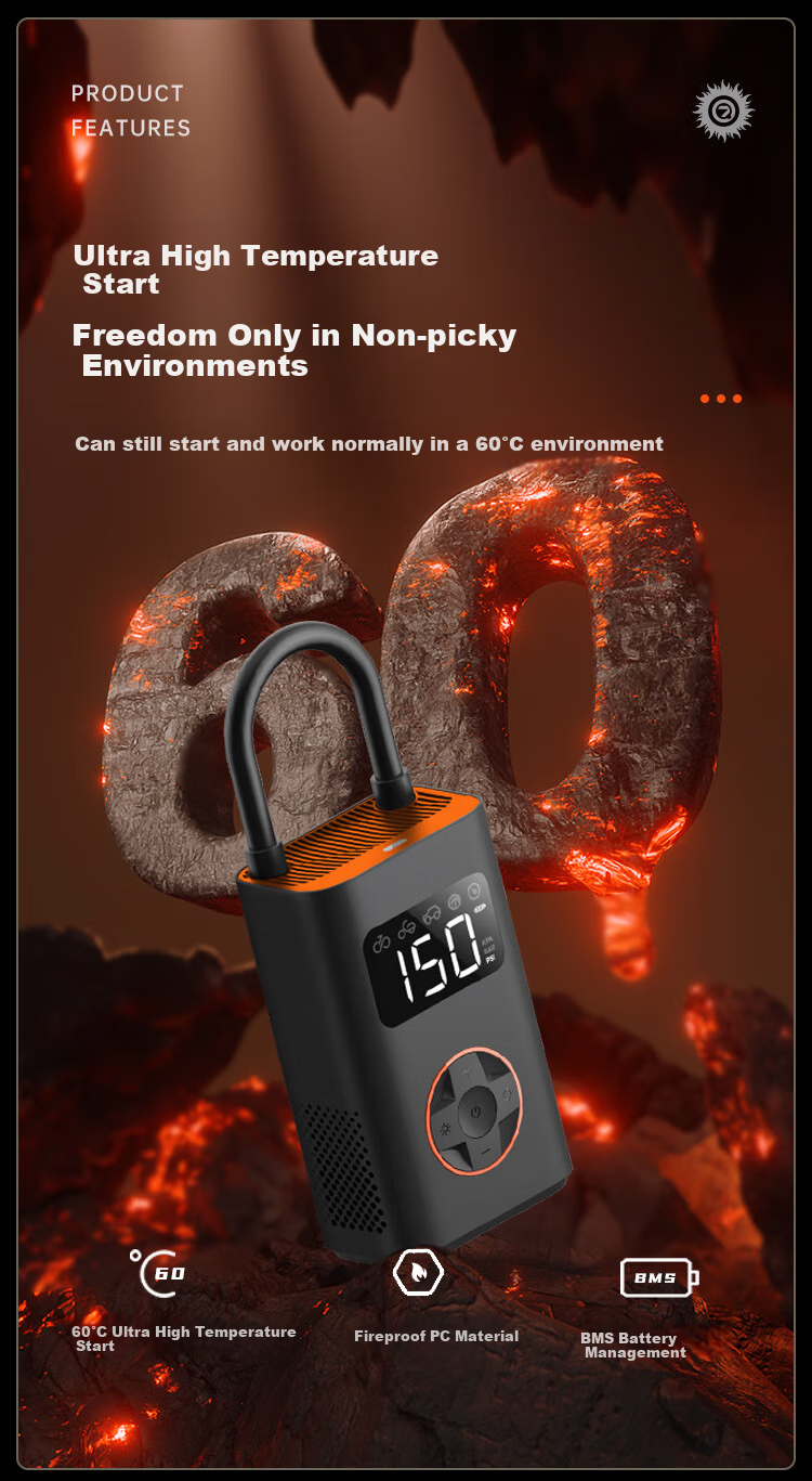 QiCYCLE N3 Extreme Flame Edition Inflatable Pump, Car Air Pump with Tire Pressure Measurement, Automatic Start-Stop Function, Wireless Lithium Battery Electric Air Pump 6