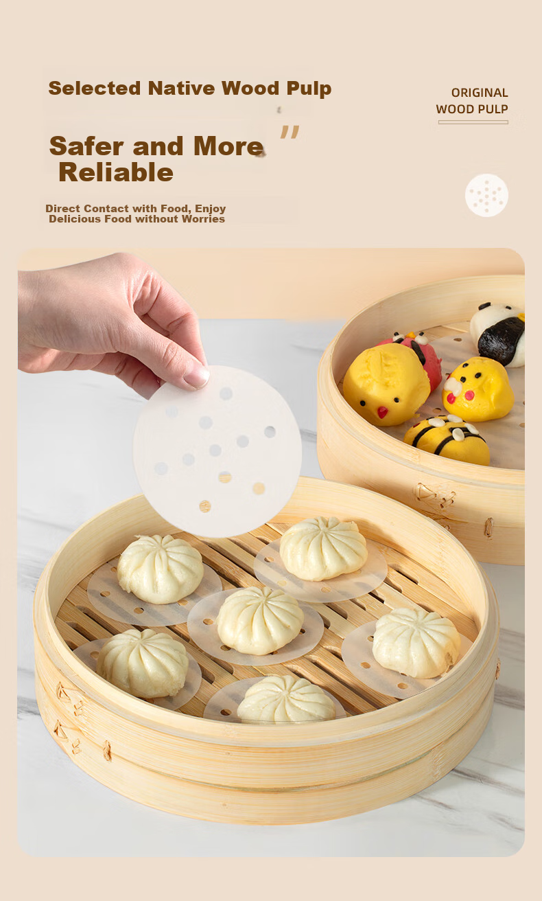 Temeiju Disposable Steamer Paper, Food-Grade Steaming Cloth for Buns And Mantou, Small Drawer Liner Paper, Steamer Pad, 9cm*500 Sheets 1