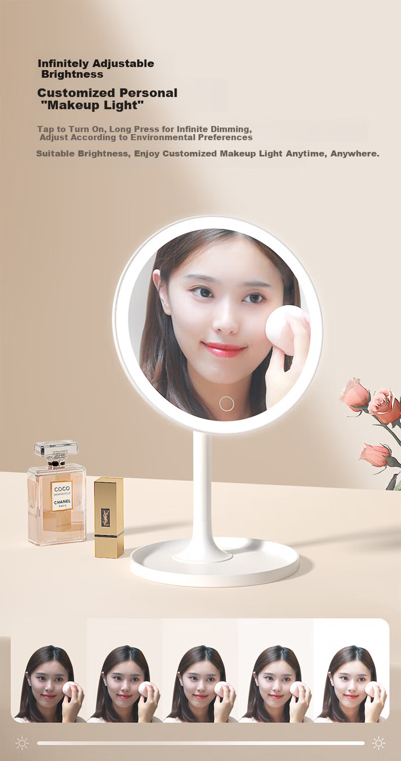 DOCO LAB Mirror Makeup Mirror with Light, Smart Dressing Beauty Mirror, Bedroom Dorm LED Desktop Makeup Mirror, Dressing Table Desktop High-Definition Touch-Up Mirror, Birthday Gift for Girlfriend Or Wife 2