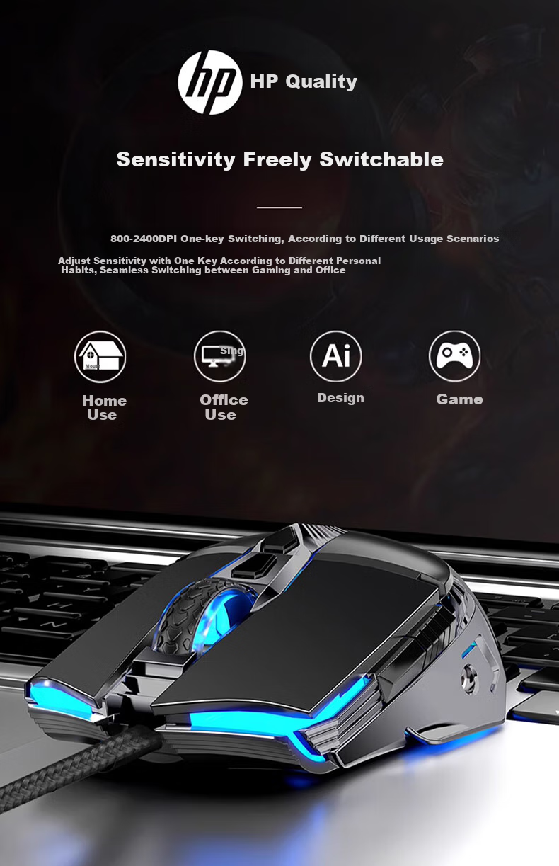 HP G160 Wired Mouse, Gaming And Business Black Low-Profile E-Sports Mouse for Desktop And Laptop Computers, Home Gaming Mouse 8