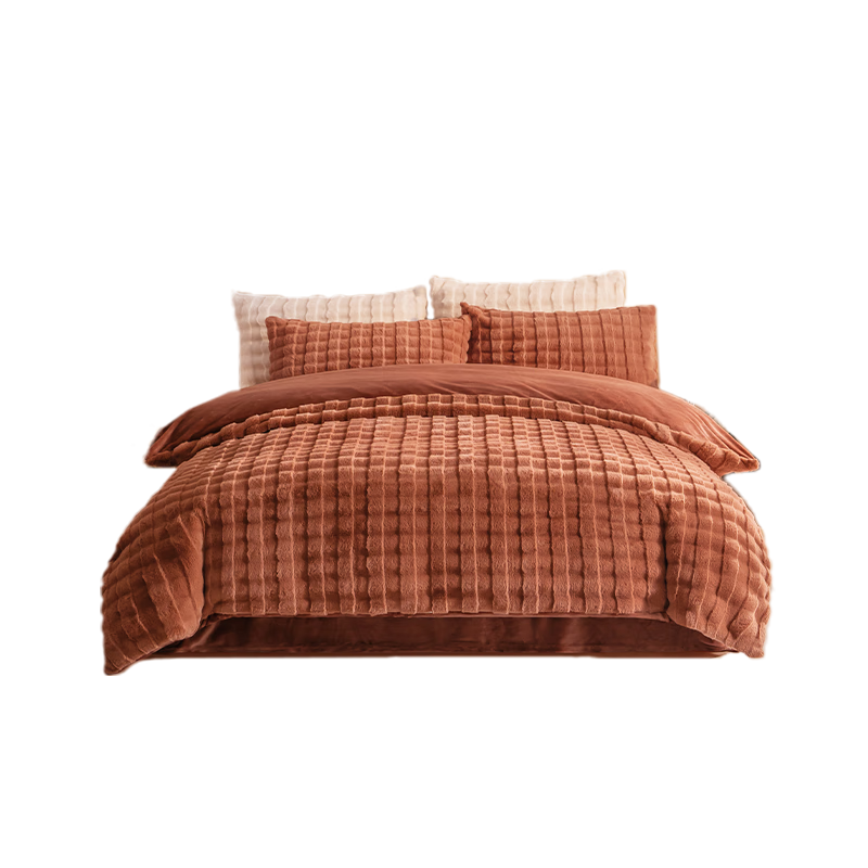 JD Original Thickened Rabbit Fur-Feel Four-Piece Bedding Set, Class A Double-Sided Velvet Milk Velvet Bed Sheet, Duvet Cover, Pillowcases, Warm Autumn And Winter Double Bedding Set, Chestnut Brown, 1.8m Bed