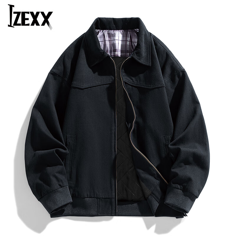 IZEXX Detroit Workwear Jacket Men Autumn Winter Pilot American Loose Fit Lapel Coat AJ82 Black M