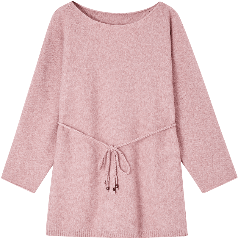 Demana [With Wool] Autumn Elegant Off-Shoulder Sweater with Adjustable Acrylic Bead Belt Knit Top