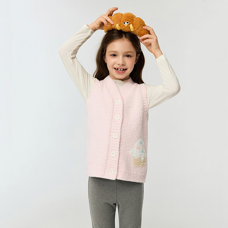 AIMER KIDS Girls' Winter Pink Cute Fuzzy Warm Half-Fleece Cardigan Vest Fuzzy Cake 110