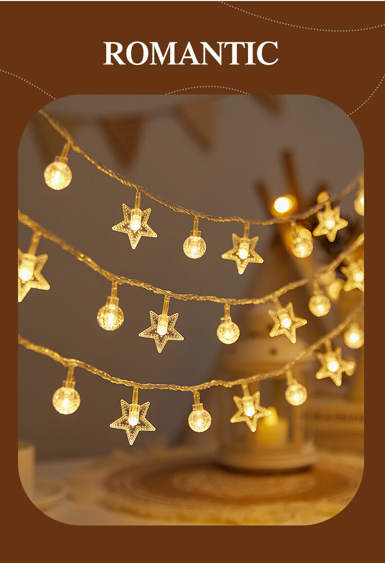 Biuyum Solar String Lights 12m 100 LEDs Star and Bubble Ball Warm Color Outdoor Camping Garden Festival Lights 5