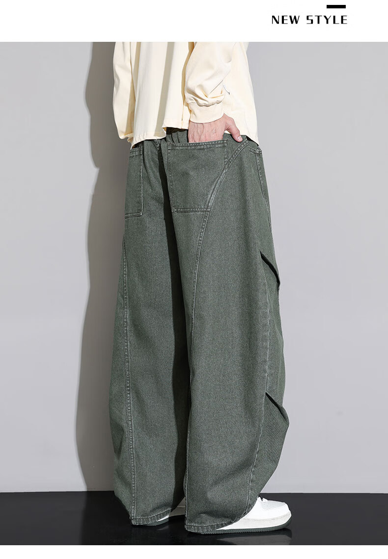Top Youth Men's Jeans Autumn Winter Trendy Vintage Straight Leg Cargo Pants Plus Size Loose Casual Pants Blue L 10