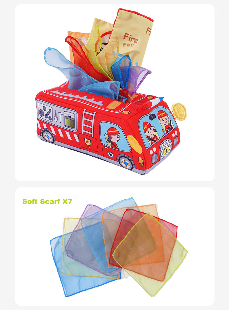 Jollybaby Baby Tissue Paper Toy Box, Tear-Resistant Tissue Dispenser for Infants And Toddlers, Realistic Design for Newborns, Fire Truck Design for Ages 0-1 13