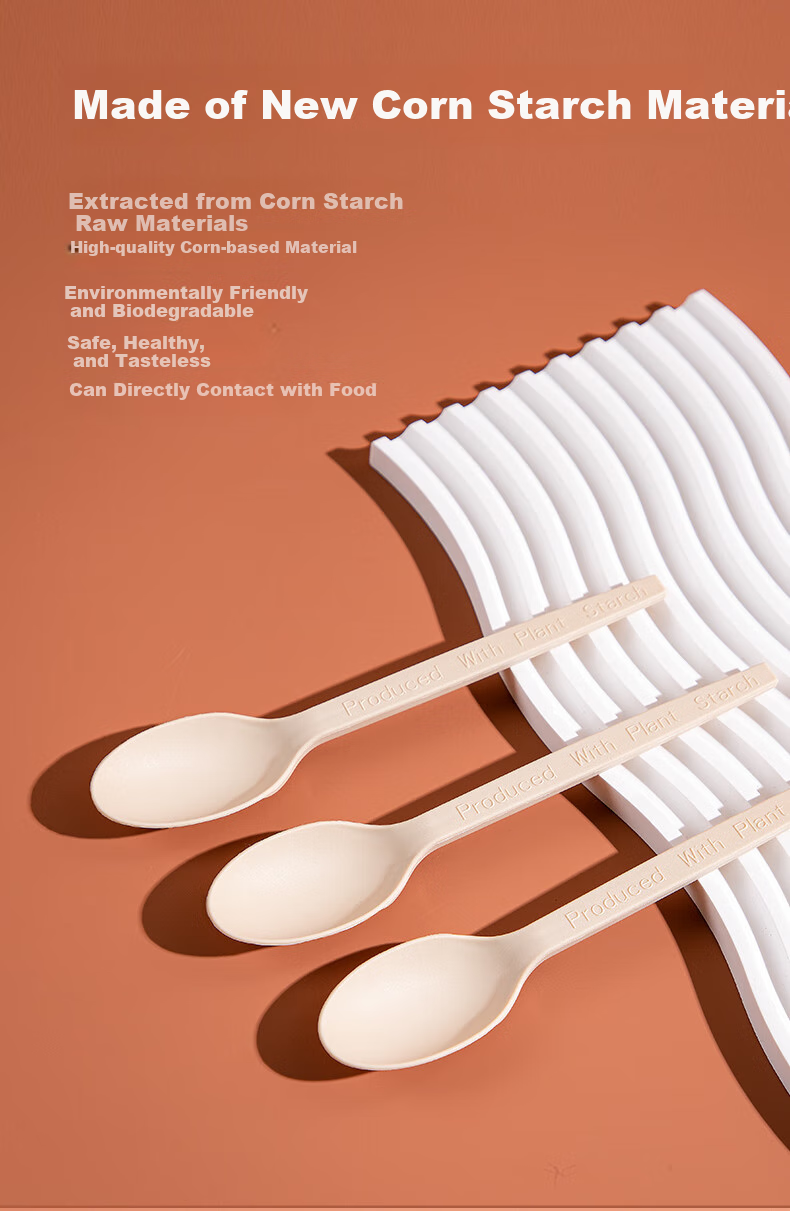 Yunlei Long-Handled Corn Starch-Based Biodegradable Soup Spoons, 50 Disposable Thick Spoons, Rice Spoons, Dessert Spoons 6