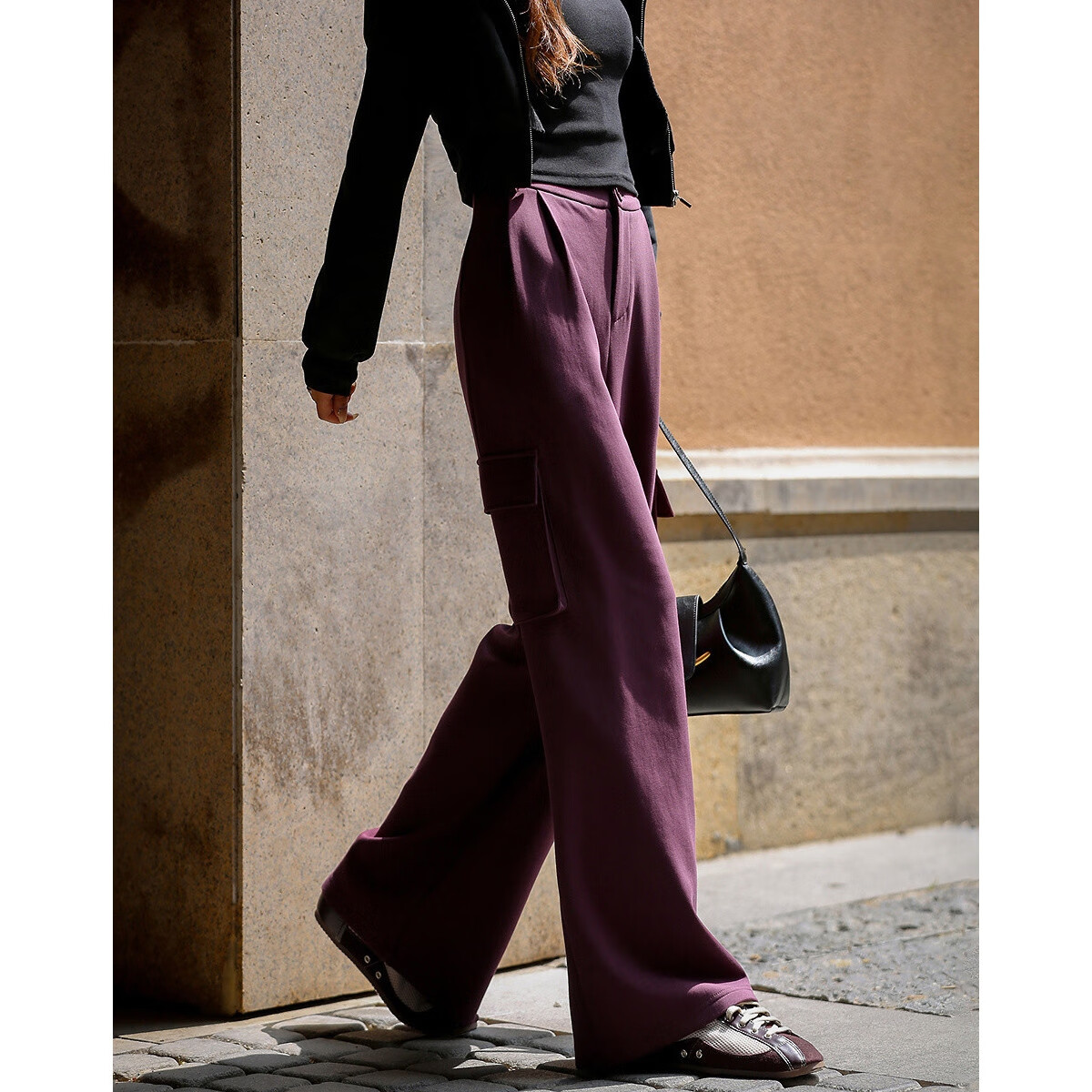 Demana Fluffy Air Layer Autumn Design High Waist Pocket Decor Pleated Sweatpants Women's Wide Leg Pants