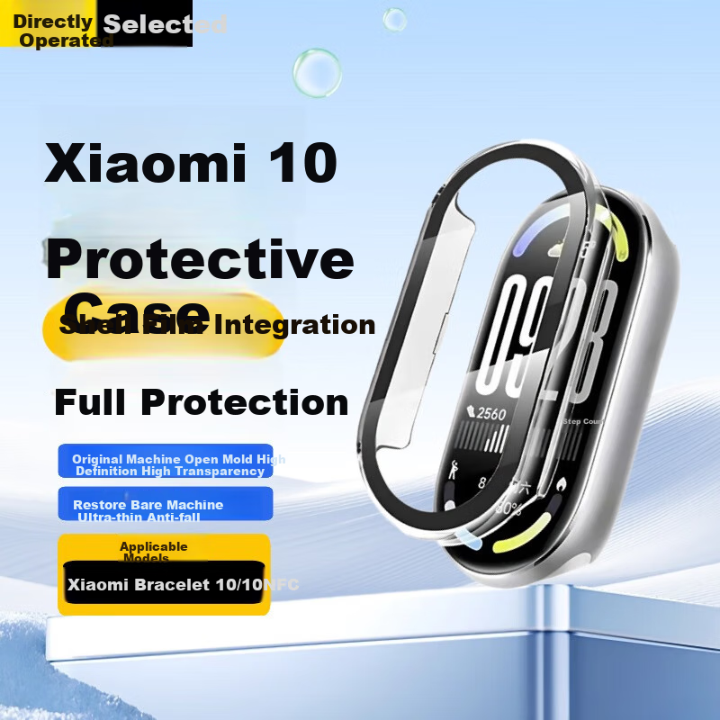 Защитный чехол Shishan и защитная пленка для Xiaomi Mi Band 10, совместим со стандартной и NFC версиями, стальная рама, полное покрытие, ударопрочный, HD Clear, прозрачный
