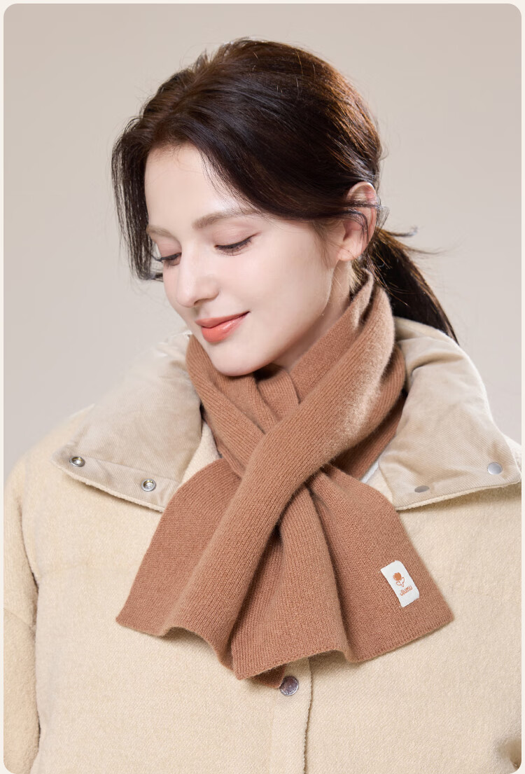 JIUMU Pure Wool Interwoven Small Scarf Women's Autumn Winter Warm Neck Warmer Lightweight Short Scarf for Girls 13