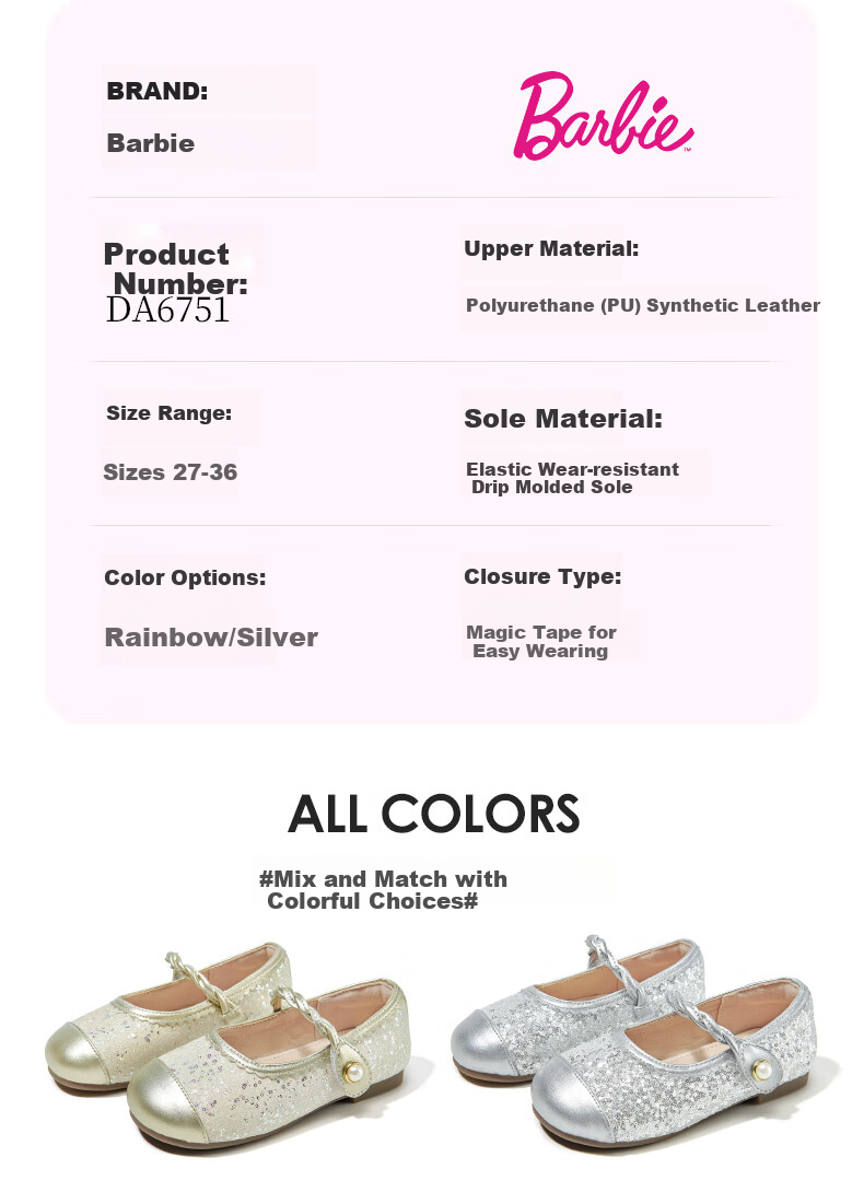 Barbie Girls' Spring Leather Shoes, Baby Princess Shoes, New Soft-Soled Crystal Shoes DA6751, Silver, Size 32 4