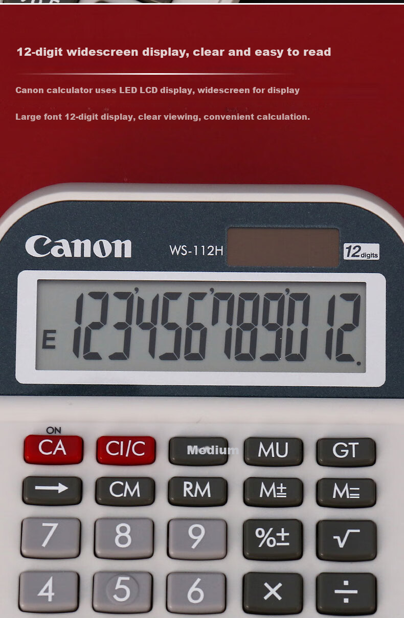 Canon WS-2212H Desktop Solar-Powered Wide-Screen Financial Business Calculator for Office, Large Size, Quick Calculation, Bank Multi-Function 12-Digit Dual Power Calculator 5