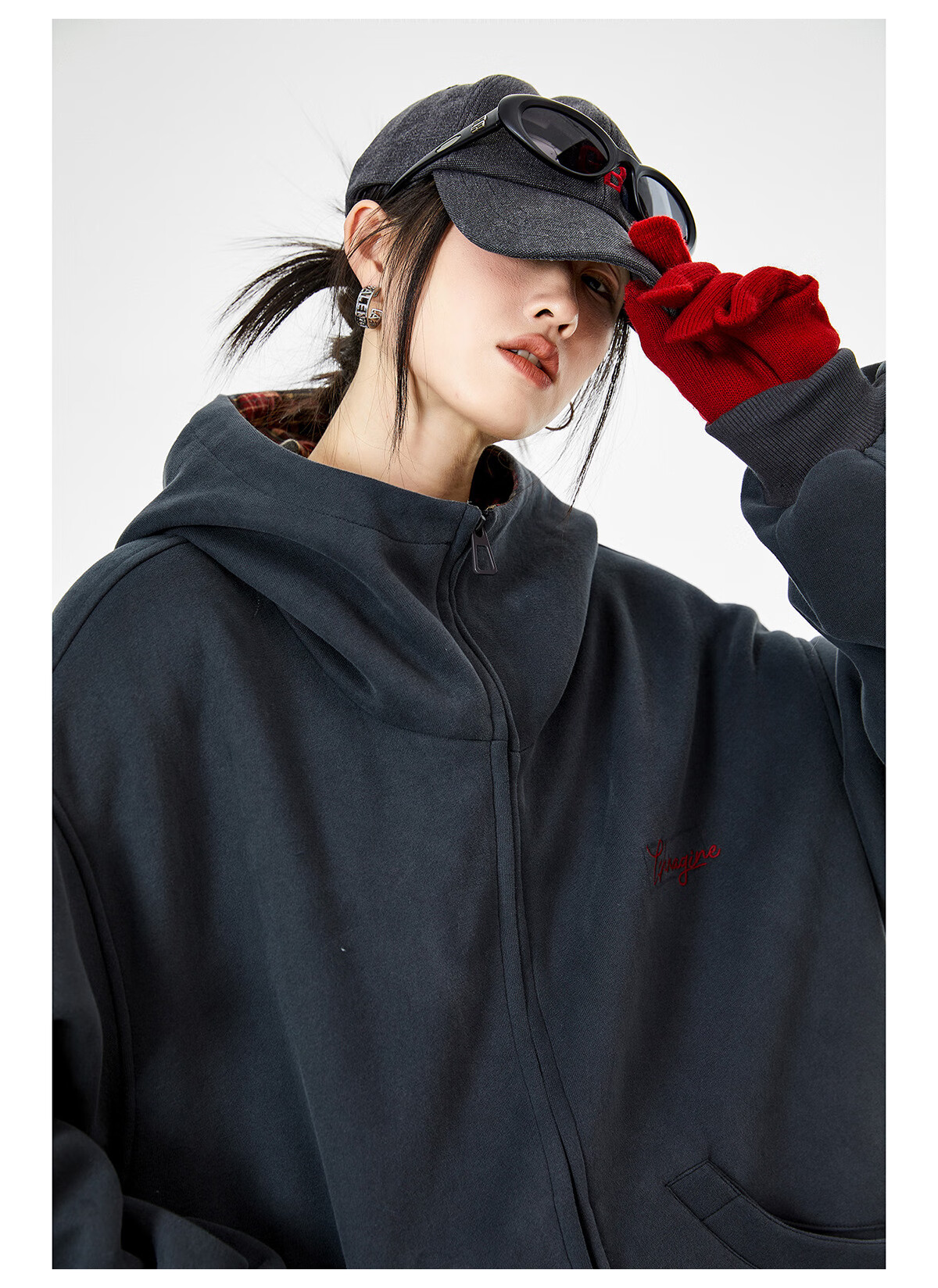ICH MODE Celebrity Style American Plaid Patchwork Cardigan Sweatshirt Autumn Jacket Sports Cardigan Top Women Heather Gray XL 8