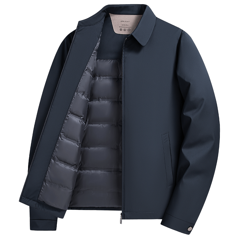 ROMON Lightweight Down Jacket Men Dad Warm Autumn Winter Business Casual Lapel Executive Coat 25030Y Dark Blue XL