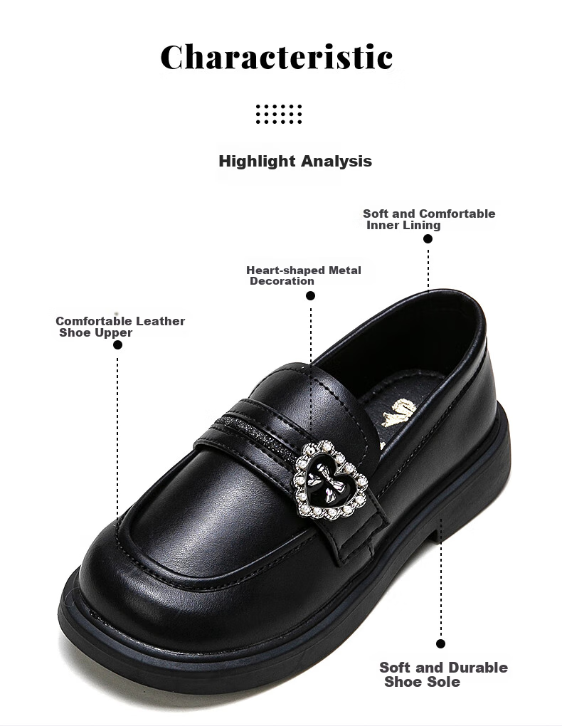 Follow Me Girls' Leather Shoes Spring And Autumn Stylish Soft-Soled Loafers Children's British Style Black Versatile Flats Black Size 32 2