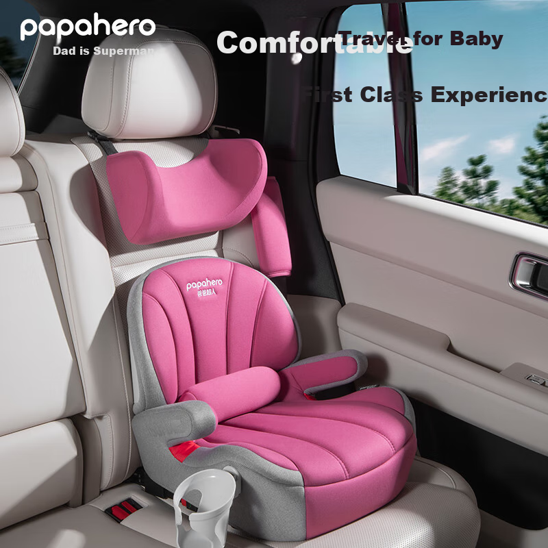 Babachaorenpapahero Car Seat Booster Cushion for Children 3 Years And Above - 12 Years Old Kids, Baby Car Seat Cover Simple Pink