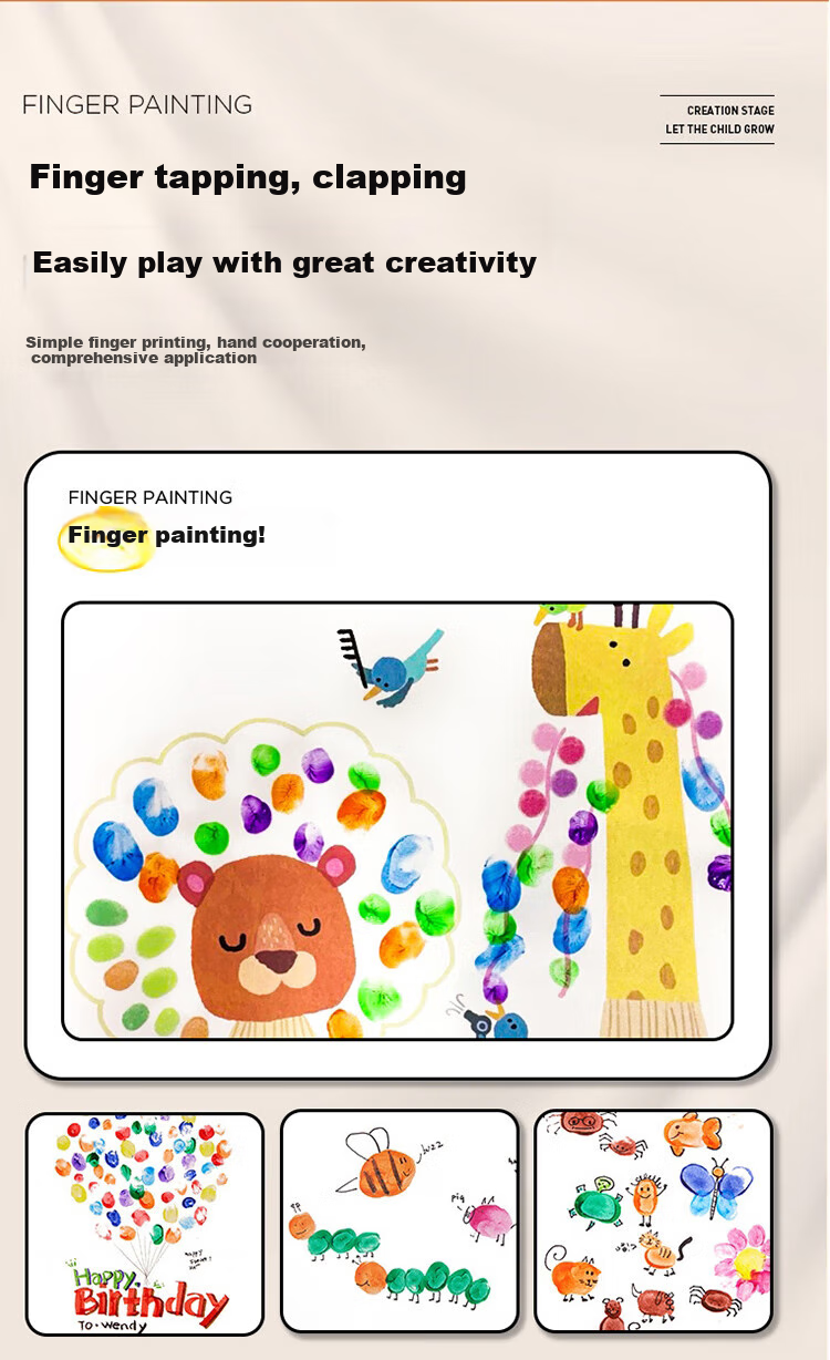 Meiletongnian Finger Paint for Ages 1-4, Washable Finger Painting Toy for Toddlers And Children, Doodle And Drawing Set, Birthday Gift 6