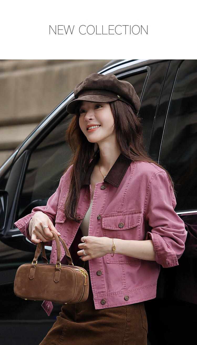 Mt Rose Wild Autumn American Vintage Cotton Color-Block Lapel Loose Short Women's Denim Jacket 1
