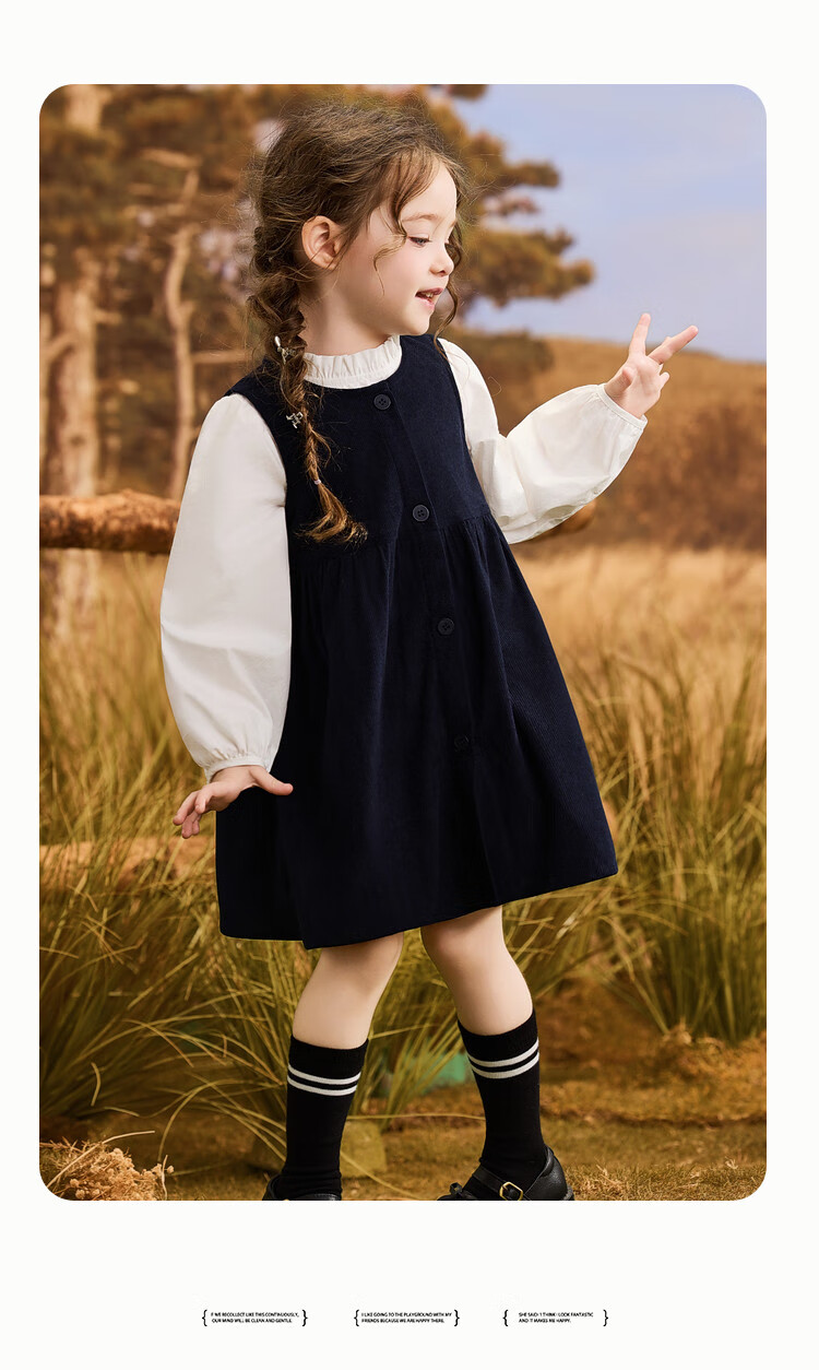 ASK JUNIOR Kids Spring Outfit Toddler Ruffled Lined Girls Vest Dress School Style Navy Blue Size 100 5