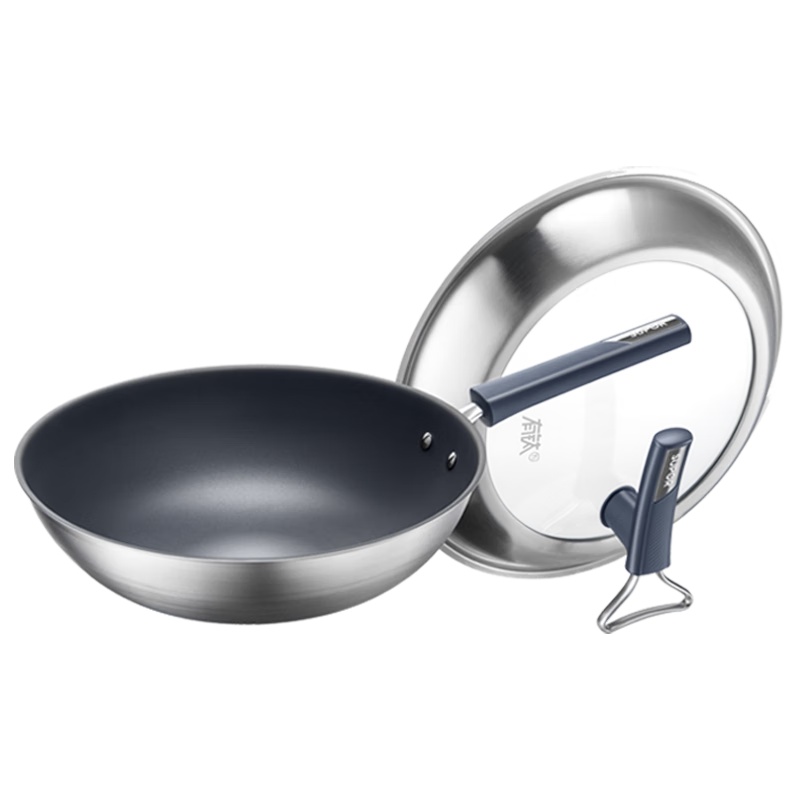 SUPOR Titanium Non-Coated Stainless Steel Non-Stick Wok, Flagship Version 30cm Induction Cooker Stir-Fry Pan EC30JGC03