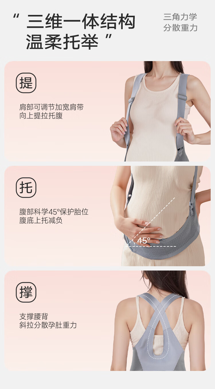 JD Jingzao Maternity Support Belt for Pregnant Women, Mid to Late Pregnancy, Anti-Displacement, Waist Support, Lightweight, Breathable, Adjustable, Gray L 8