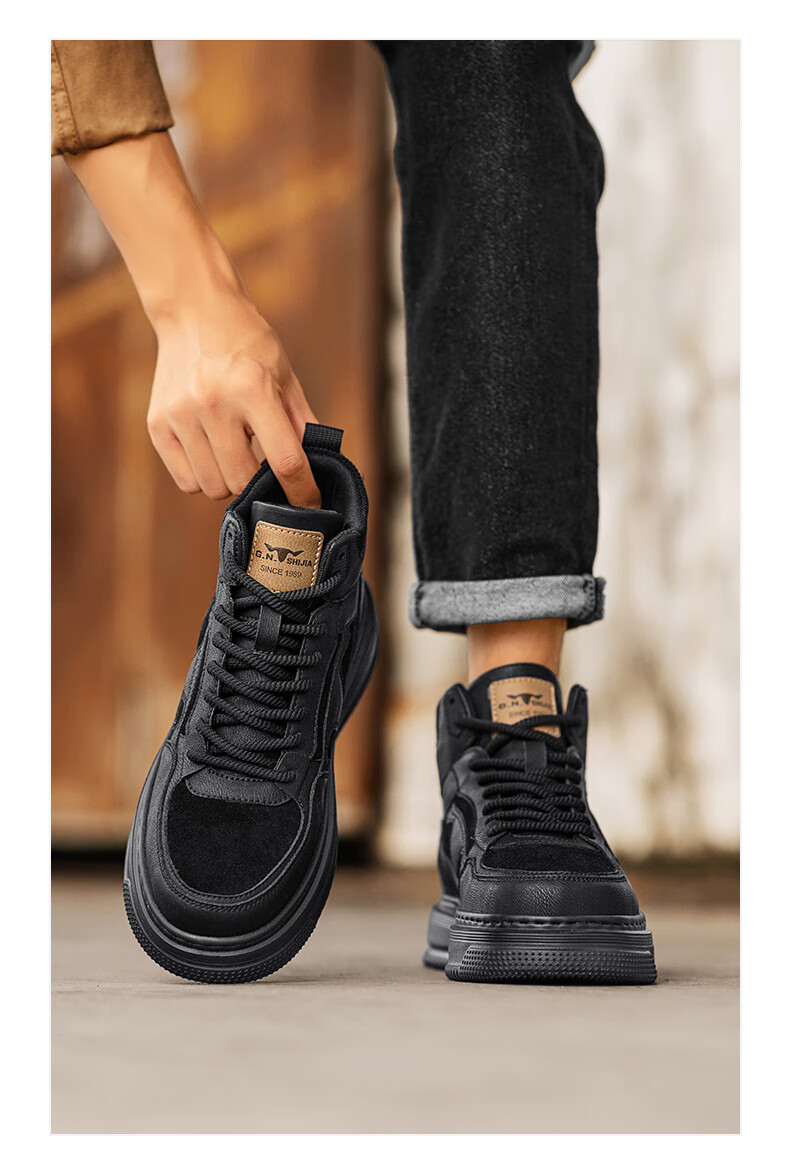 Bull Family Martin Boots Men Autumn Winter New High-Top Sports Casual Shoes Trendy Fashion Thick-Soled Height-Increasing Men's Work Boots 13