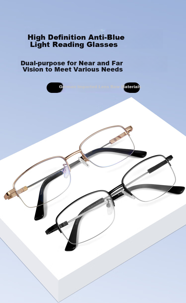 Mr.PuTian Reading Glasses for Men And Women, Anti-Blue Light Memory Titanium Bifocal Reading Glasses for Elderly, Gold Frame 300 Degrees (65-69 Years Old) 1