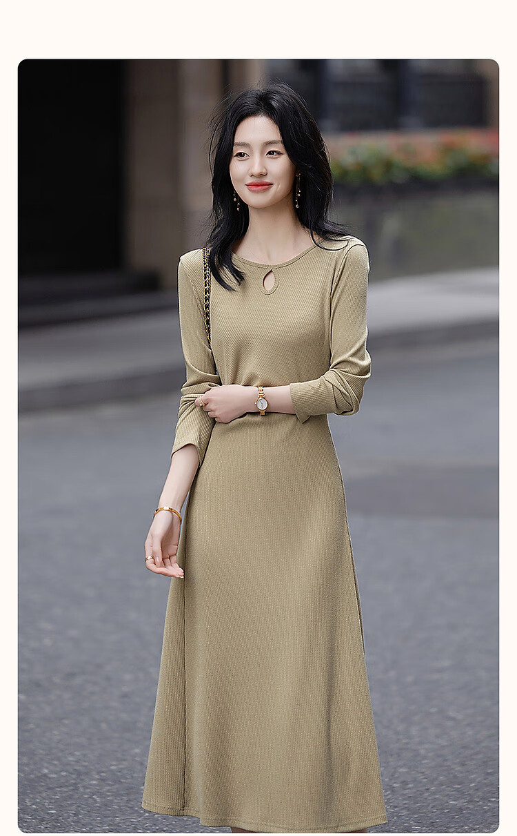 Demana [Outline Paper Doll] Spring Autumn Korean Style Sexy Hollow Ribbed Knit Long Dress for Women 1