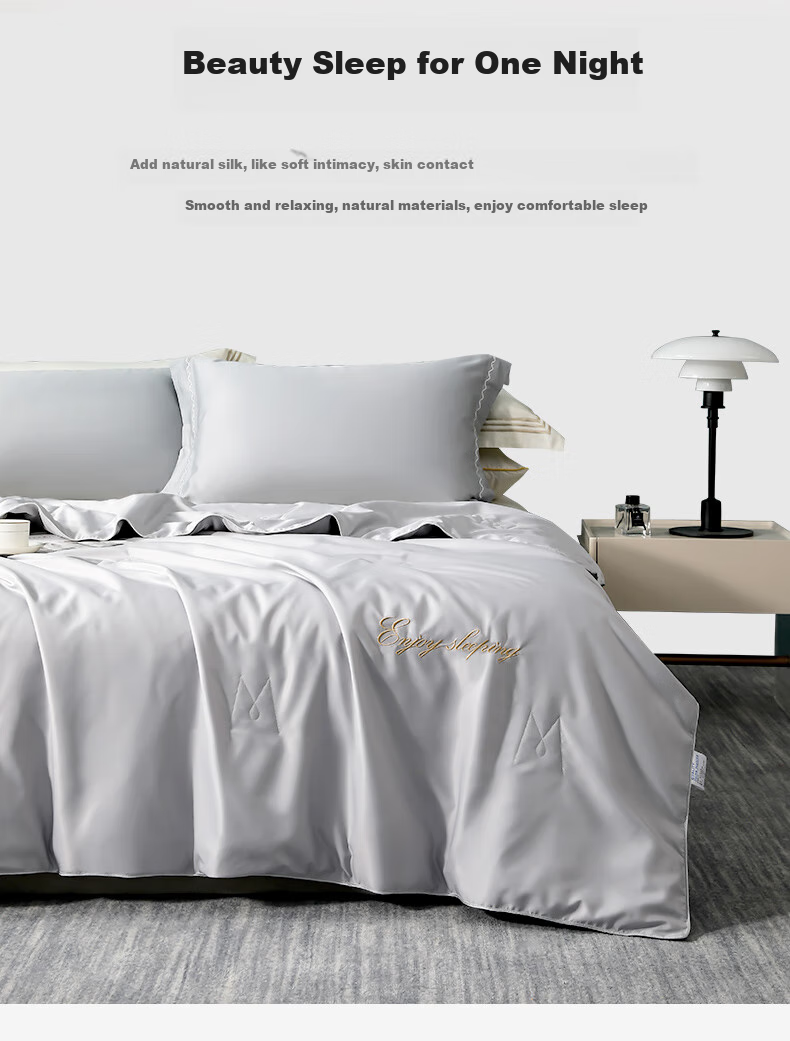 Huangchaojiasi Mulberry Silk Quilt, Air Conditioning Quilt, Washable Summer Cool Quilt, Ice Silk Double Thin Quilt Core, Gray 200*230cm 2 Ji 3