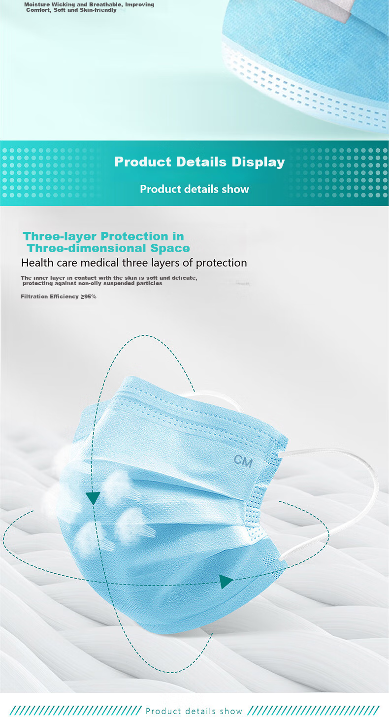 CM 9527 Disposable Face Masks, Three-Layer Individually Wrapped, Anti-Droplet, with Meltblown Lining, Comfortable Ear-Loop Style F-Y1 (50 Pieces Per Box) 2