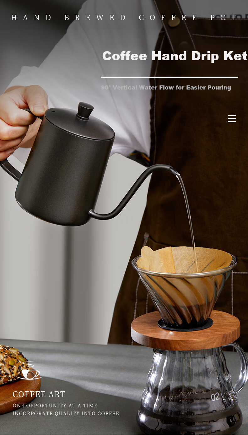 TEOTM Pour-Over Kettle with Fine Spout, Home Use Drip Coffee Maker, Narrow-Mouth Kettle, 304 Stainless Steel Pot, Black, 350ml 1
