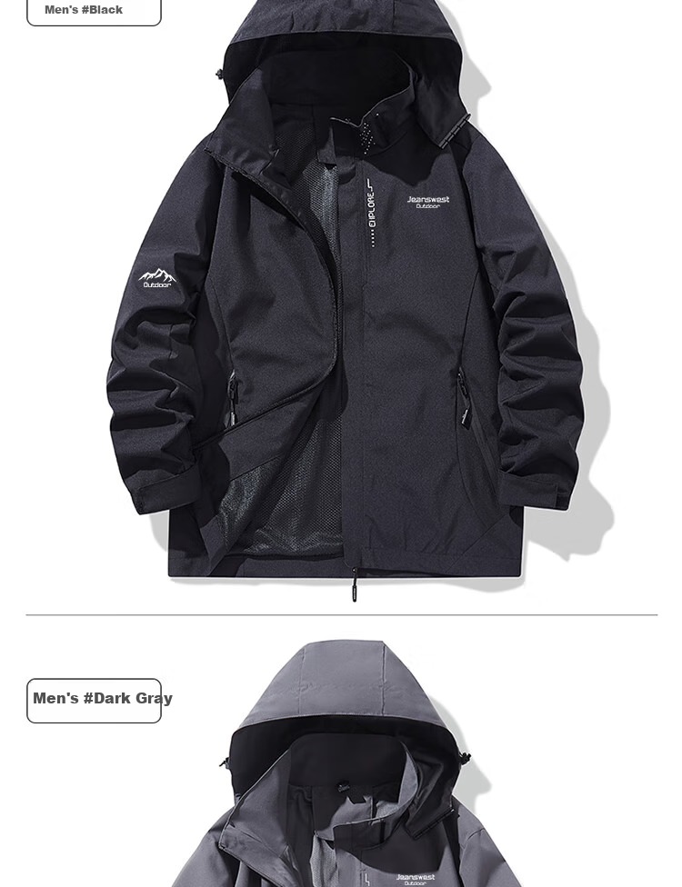 JEANSWEST OUTDOOR Men's Jacket, Spring And Autumn Outerwear, Hooded Windbreaker, Trendy Outdoor Loose-Fitting Mountaineering Suit, Couple Style, Navy Blue, L 4
