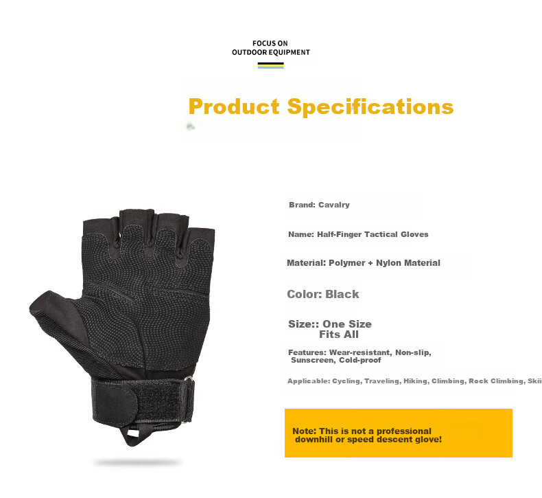 Cavalry Sports Gloves, Fingerless Tactical Training Military Enthusiast Outdoor Short Finger Gloves, Fitness Aerobic Bicycle Gloves, Non-Slip Wear-Resistant Cycling Equipment, Black 3