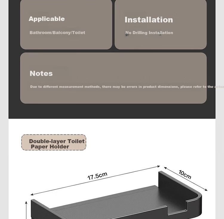 Xinpei Bathroom Tissue Holder, Space Aluminum, No Drilling Required, Double-Layer Paper Towel Dispenser, Toilet Roll Holder, Bathroom Storage Rack 21