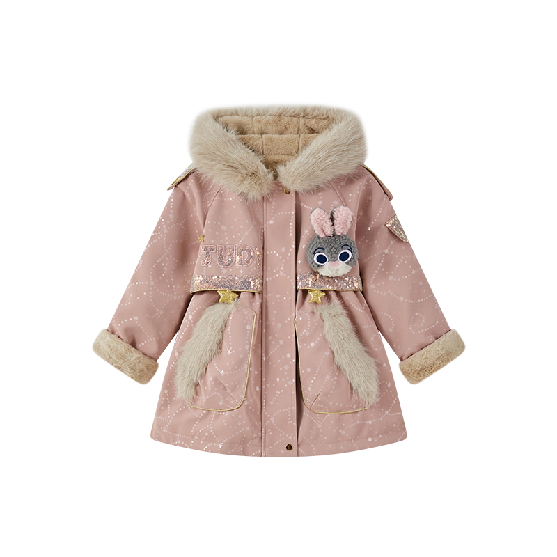 Disney Baby Girls' Autumn Winter 2026 New Zootopia Hooded Parka Thickened Cotton Padded Kids Jacket