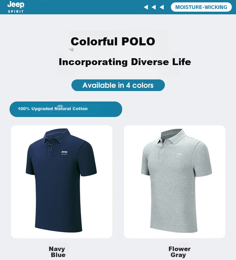 JEEP SPIRIT Polo Shirt for Men, Ice Silk Short-Sleeve T-Shirt, Summer Business Casual Wear for Young And Middle-Aged Fathers, Work Uniform Top for Men, Size L 2