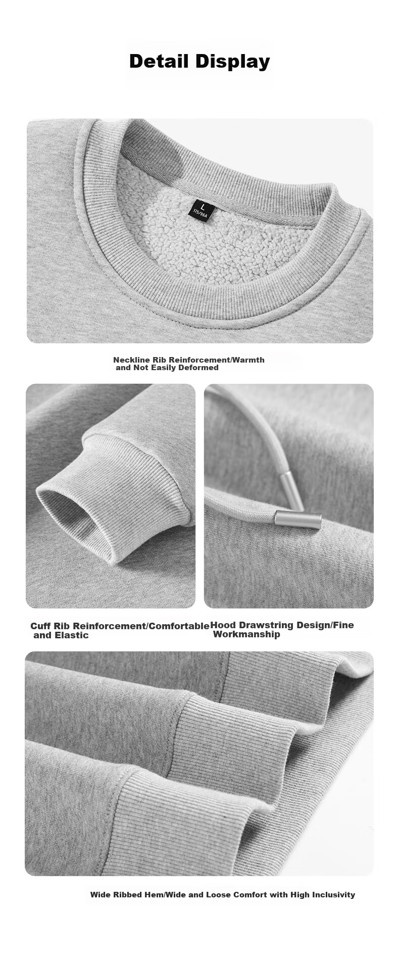JEANSWEST LIFE Men's Sweatshirt, Winter Fleece-Lined Thickened National Trend Inner Layer Top, Round Neck Heavyweight Cashmere Warm Coat 15