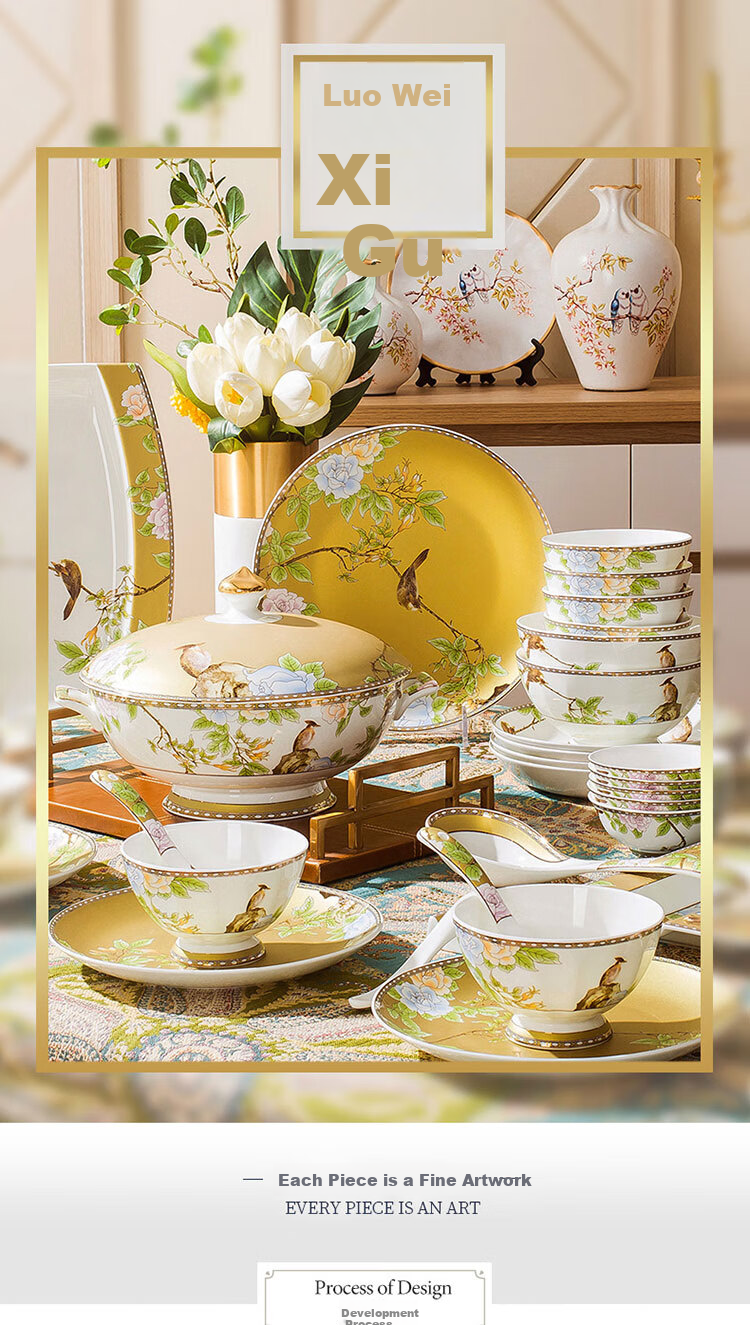Lowei Chinese Style Bowl and Plate Set Home Use 2026 New Luxury Jingdezhen Bone China Dinnerware Gift Box Housewarming Bowl Plate Chopsticks 1