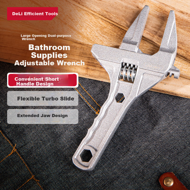 Deli Plumbing Adjustable Wrench, Labor-Saving Pipe Wrench, Wide-Mouth Adjustable Wrench, Short-Handle Adjustable Wrench, Multi-Functional Household Tool