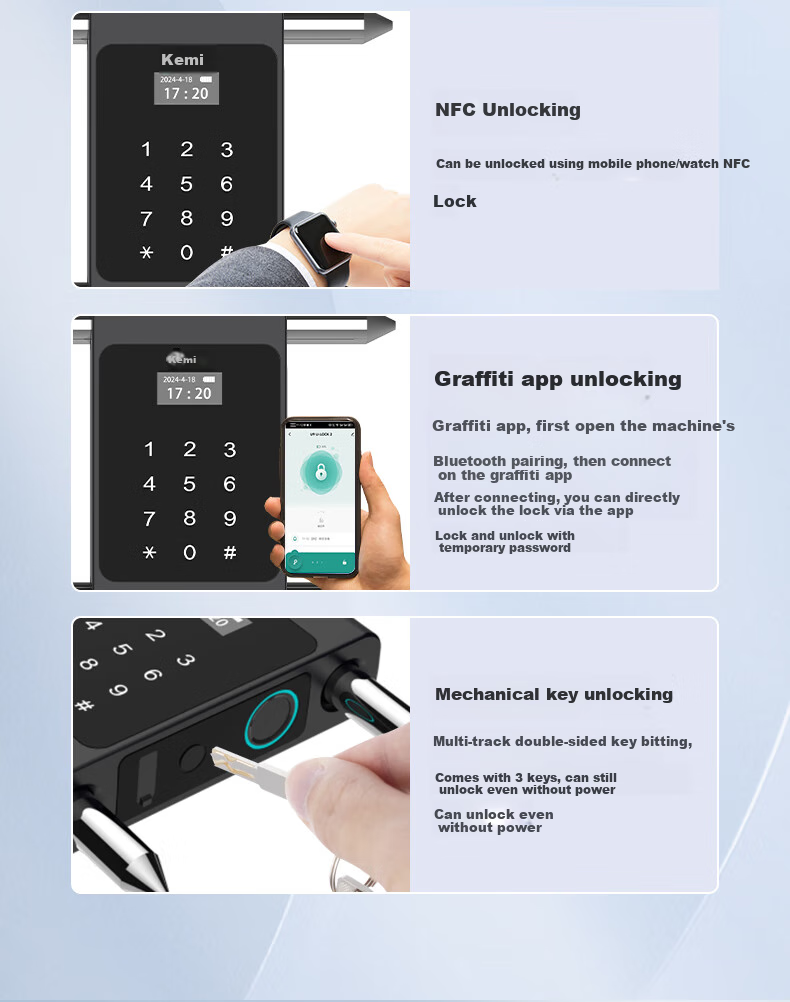 Kemi Smart Fingerprint U-Shaped Lock, Glass Door Fingerprint Lock, Double-Door Anti-Theft Electronic Password Lock, Office And Shop Plug-In Lock, APP Attendance Recording, COM-U3 4
