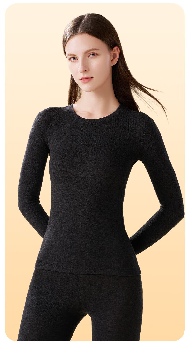 MiiOW Women's Cashmere Silk Thermal Underwear Set 2025 New Edition, Bordered Round Neck Top and Elastic Waist Thermal Pants 17