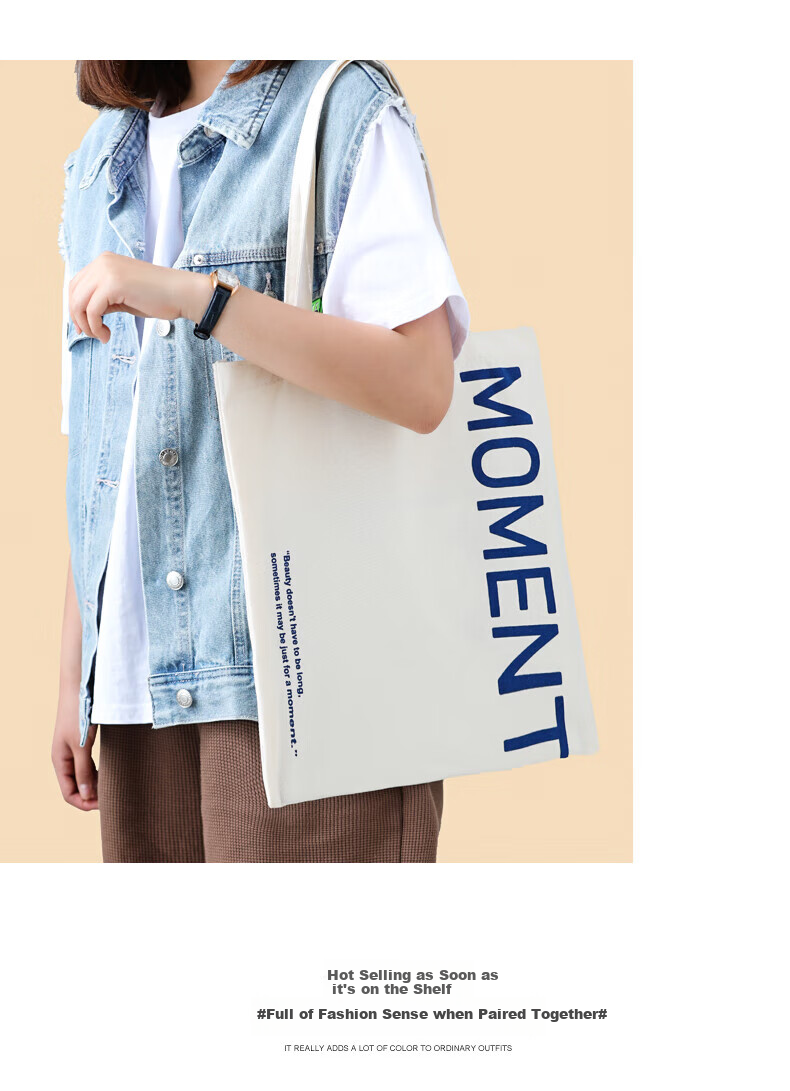 Baicaoyuan Canvas Bag, Tote Bag, Shopping Bag, Fabric Bag, Handbag, Eco-Friendly Bag, Storage Bag, Letter M 11